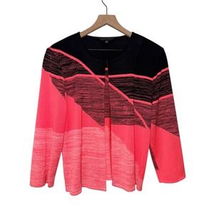 Ming Wang Cardigan Jacket‎ Women Sz L Pink Black Open Front Knit Sweater Acrylic